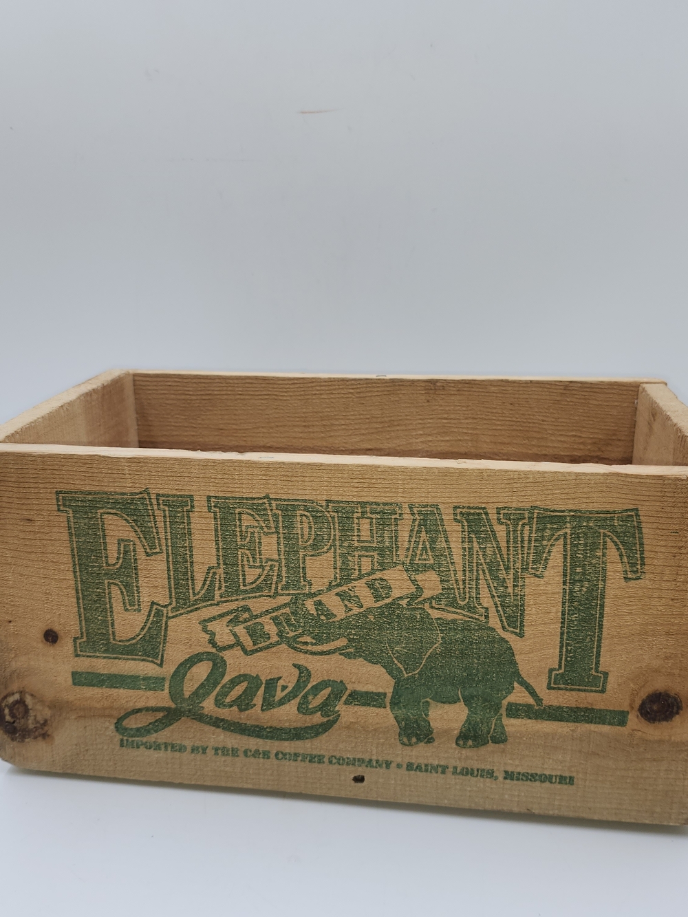 ELEPHANT BRAND JAVA COFFEE ST LOUIS MISSOURI C & B COFFEE CO. WOOD CRATE RARE